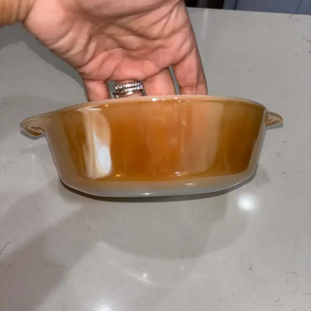 Vintage Fire-King Peach Luster Casserole Baking Dish #437 1 1/2 Qt Milk Glass